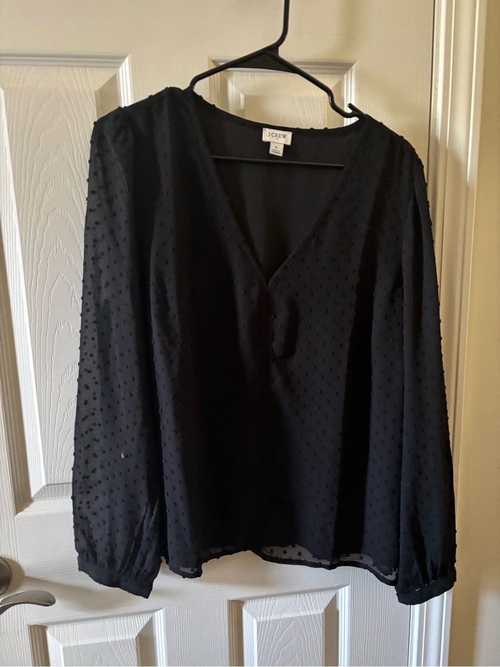 J. Crew Black Swiss Dot V-Neck Long-Sleeve Blouse